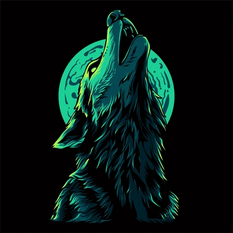 EPS,JPG Neon Wolf Howling At The Moon Illustration