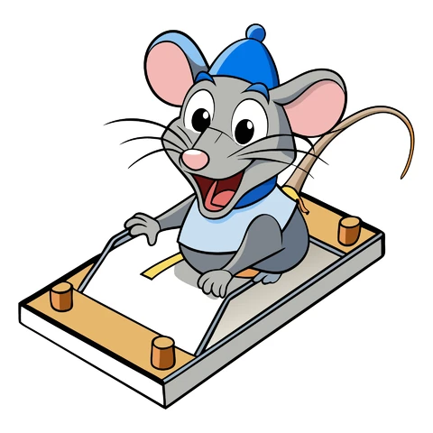 AI,JPG Rato em estilo de desenho animado em uma armadilha