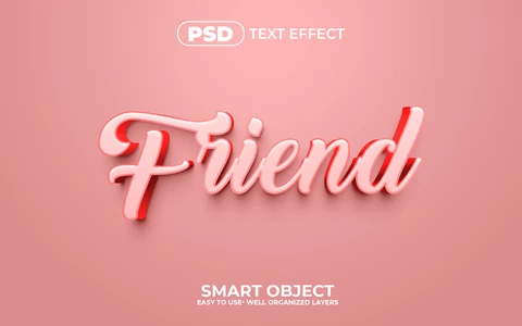 PSD Amigo rosa minimalista 3d efecto de texto