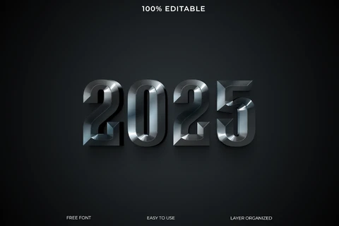 PSD Efeito de estilo de texto Feliz ano novo 2025