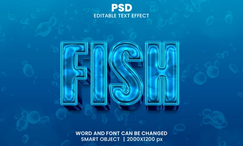 PSD Peces de cristal océano 3d efecto de texto