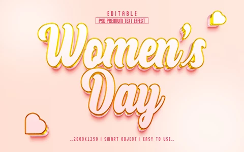 PSD Women's Day Hearts Rosegold 3D Text Effect