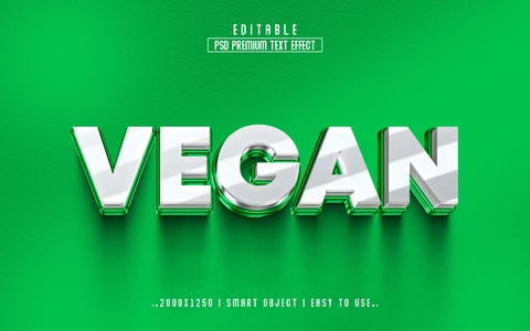 PSD Vegan Green Metallic 3D Text Effect