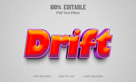 PSD Efecto de texto 3d brillante rojo y fucsia a la deriva