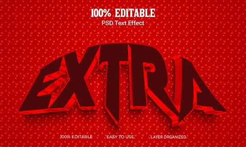 PSD Extra rojo afilar letras 3d efecto de texto