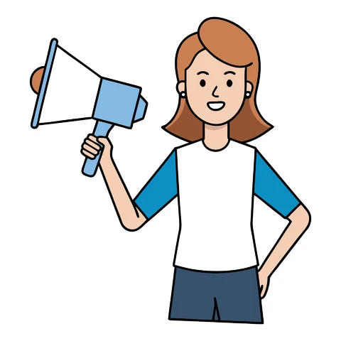 AI,JPG Ilustração plana de uma mulher com um megafone