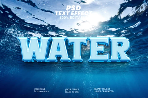 PSD Agua profundo océano mar cristal azul 3d efecto de texto