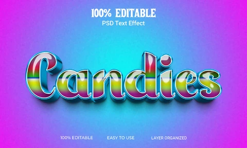 PSD Candies Colorful Glossy 3D Text Effect