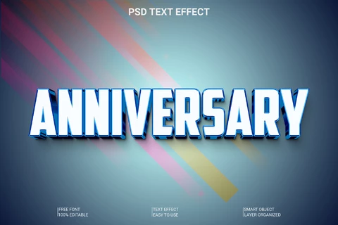 PSD Aniversario sobrio 3d estilo de fuente efecto