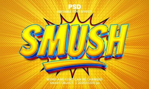 PSD Smush komisch geel 3d teksteffect