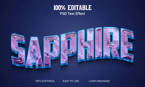 PSD Sapphire Purple Wavy Glossy 3D Text Effect