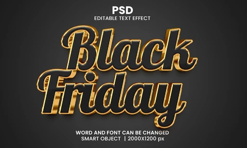 PSD Black friday dorado efecto texto 3d