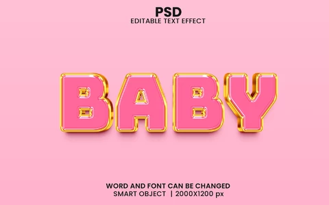 PSD Efecto de texto 3d dorado rosa bebé
