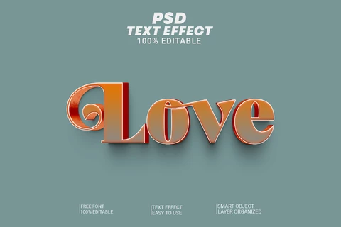 PSD Love Retro Curly Orange Turquoise 3D Text Effect