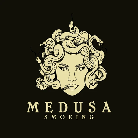 EPS,JPG Vintage Illustration of Medusa Smoking