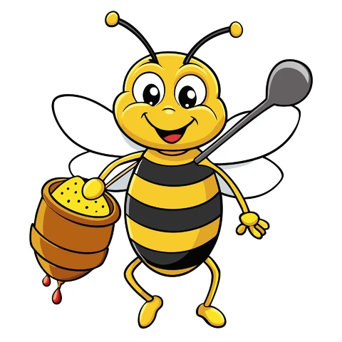 AI,JPG Cartoon Bee Character with Honey Pot