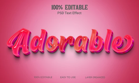 PSD Adorable rosa cursiva girly 3d efecto de texto