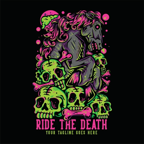 EPS,JPG Psychedelic Neon Skulls T-shirt Design