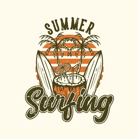 EPS,JPG Vintage Surfing Summer Illustration