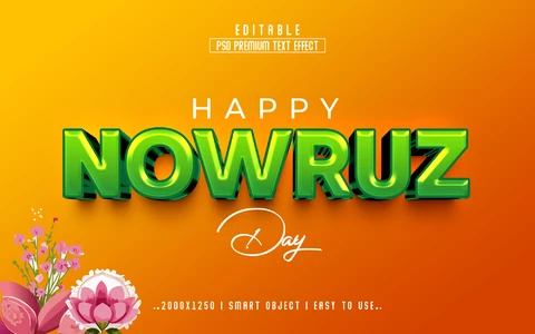 PSD Efeito de estilo de texto feliz dia nowruz