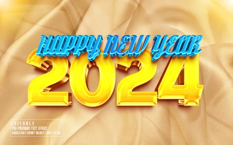 PSD Frohes neues Jahr 2024 goldenen 3d Text-Effekt