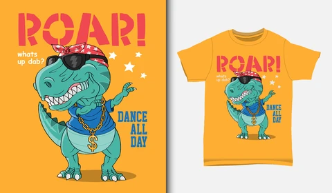 EPS,JPG Koszulka z dinozaurem w stylu pop art