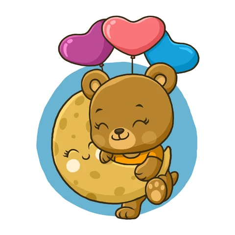 EPS,JPG Cute Cartoon Bear with Balloons Illustration