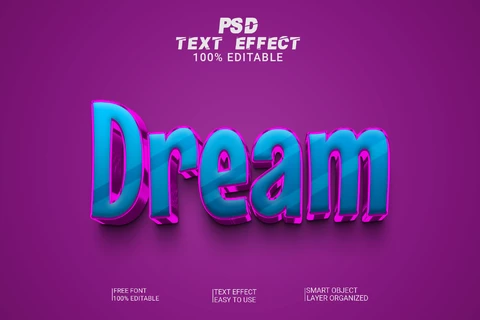 PSD Efeito de estilo de fonte de filme animado dos sonhos