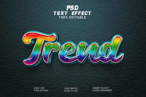 PSD Efecto texto 3d degradado multicolor brillante de moda