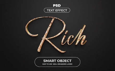 PSD Effet de texte riche en paillettes dorées