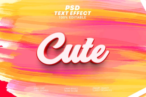 PSD Lindo cursiva en relieve rosa y naranja pintura 3d efecto de texto