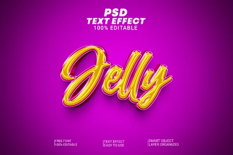 PSD Efeito de texto 3d cursivo dourado e brilhante Jelly