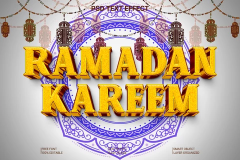 PSD Ramadán kareem mandala 3d estilo de fuente efecto