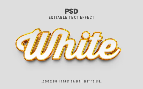 PSD Efecto de texto cursivo 3d en blanco y dorado