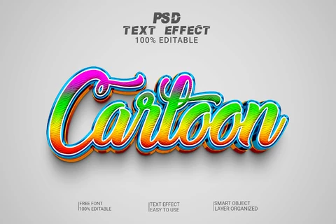 PSD Cartoon Rainbow Gradient Cursive 3D Text Effect
