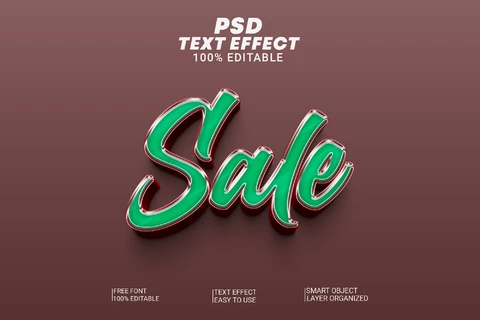 PSD Sale Green Cursive Metallic Brown 3D Text Effect