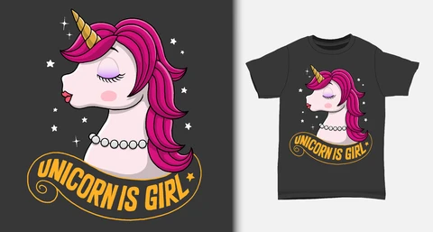 EPS,JPG Cartoon Unicorn T-Shirt Design