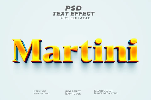 PSD Efeito de texto 3d simples e elegante de gradiente de amarelo para laranja Martini