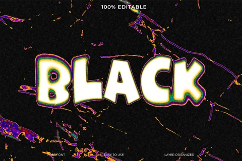 PSD Efeito de texto de estilo de fonte psicodélico grunge preto