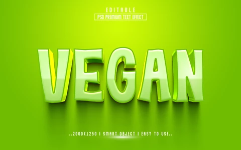 PSD Vegano verde divertido efecto de texto 3d