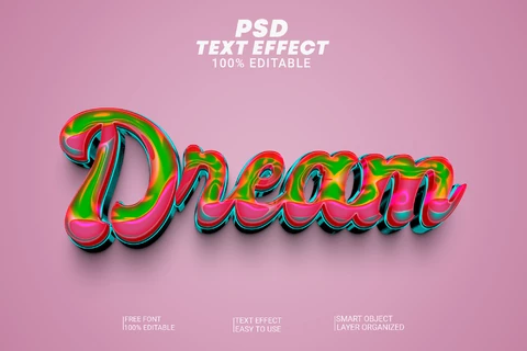 PSD Dream Psychedelic Multicolor Vintage Groovy Retro 3D Text Effect