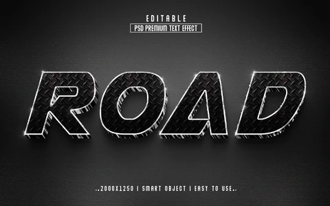 PSD Carretera de metal negro futurista 3d efecto de texto