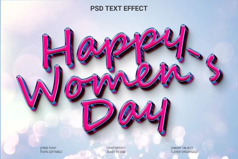 PSD Happy womens day 3d script font style effect