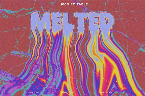 PSD Melted Psychedelic Colorful Font Style Text Effect
