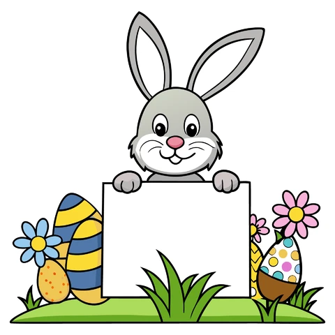 AI,JPG Cartoon Easter Bunny with Blank Sign