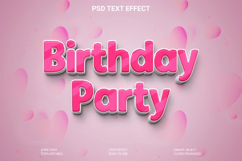 PSD Fiesta de cumpleaños girly pink font style effect