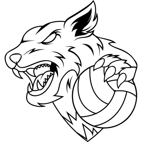 SVG, PNG Volleyball wütend Tiger Team Maskottchen Umriss Logo