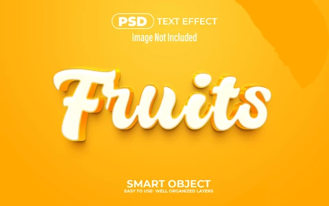 PSD Efeito de texto 3d de frutas e laranja