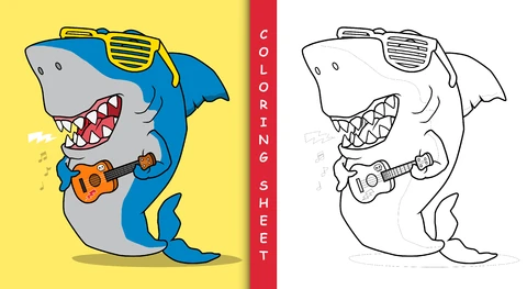 EPS,JPG Dibujos animados de tiburones para colorear