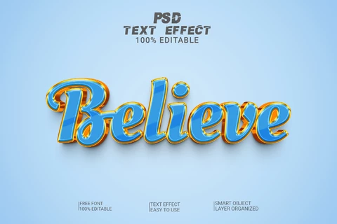 PSD Believe Golden 3D Font Style Effect